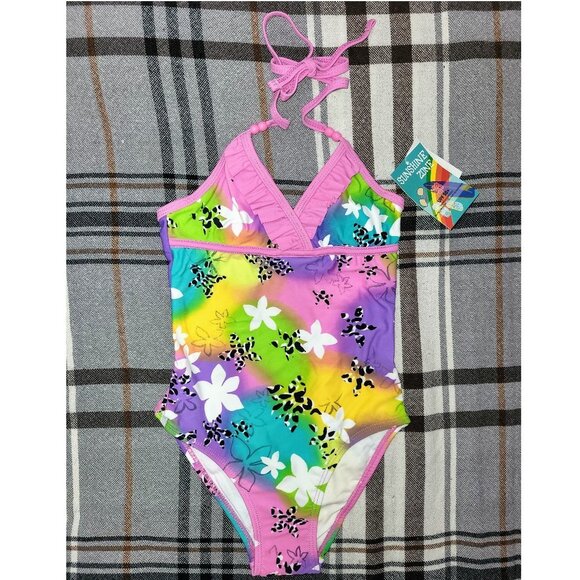 Girls Bathing Suit, One Piece Halter, Sunshine Zone - Picture 1 of 3